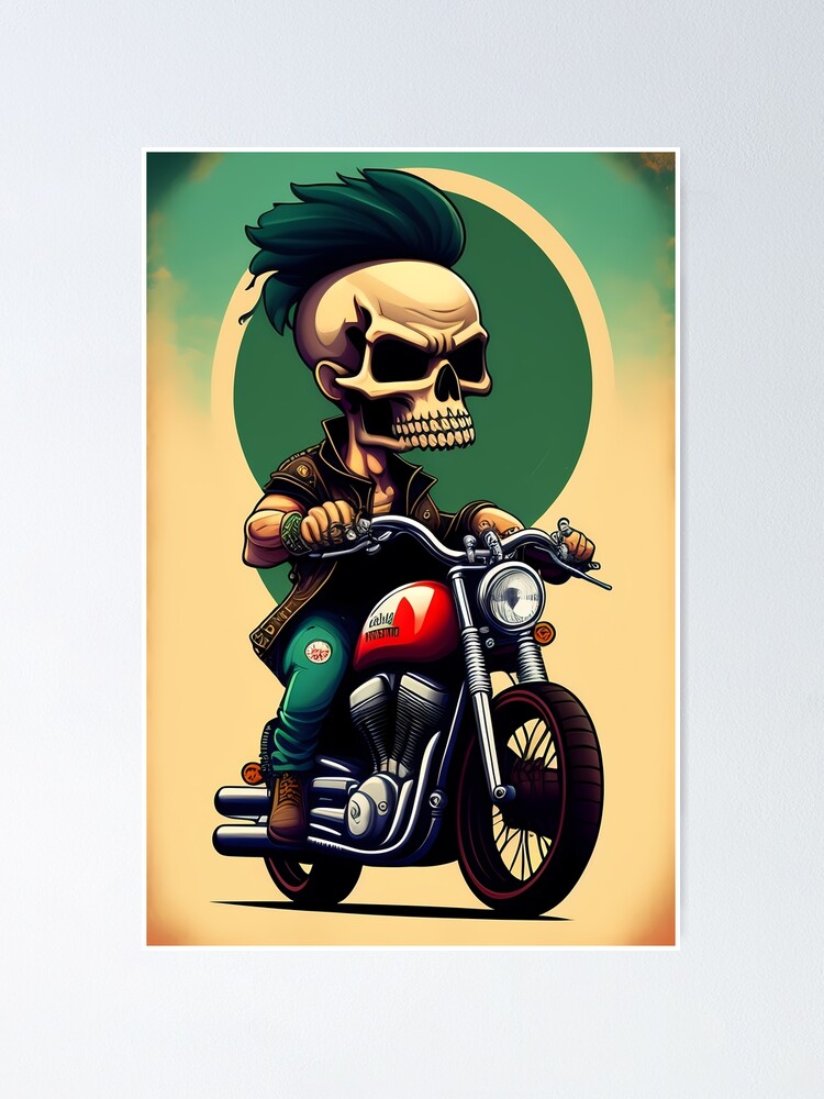 Retro Biker Skull Punk - Cool Motorcycle Or Funny Helmet Skeleton Design -  Gift For Any Motorbike Lover Lover | Poster