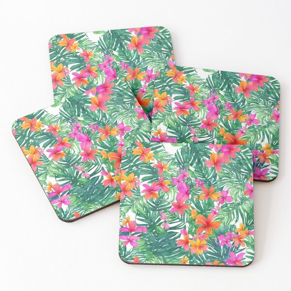 Item preview, Tropical paradise watercolor background with bright pink, green orange and bold tropical plants designed and sold by BestUncommonTee.