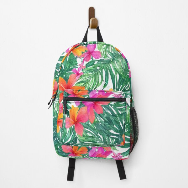 Item preview, Tropical paradise watercolor background with bright pink, green orange and bold tropical plants designed and sold by BestUncommonTee.
