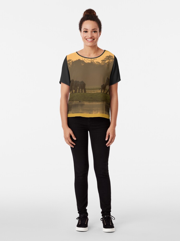 Thumbnail 3 of 6, Chiffon Top, Elephants in the Dusk designed and sold by Puttaswamy Ravishankar.