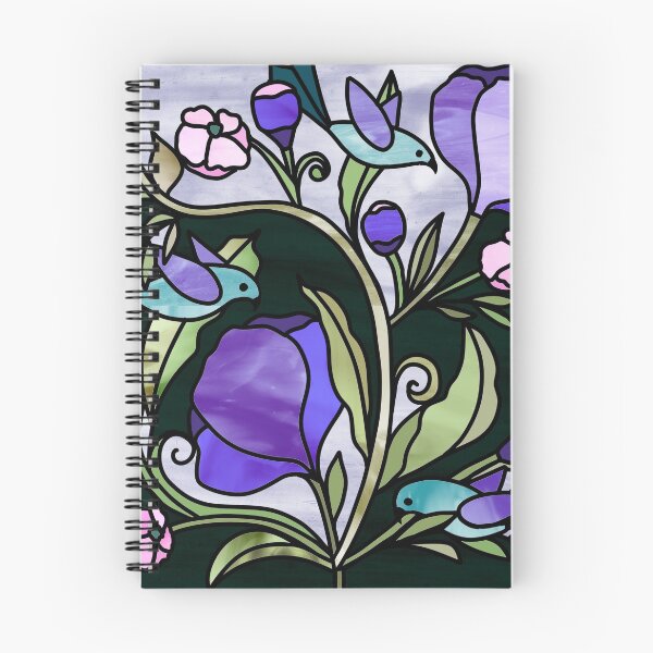 Item preview, Stained glass style green birds and purple flowers designed and sold by ahahdodo.
