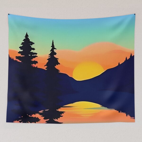 Item preview, Add a Touch of Beauty and Tranquility to Your Life with Our Gorgeous Minimalist Landscape Sunrise View and Trees Prints designed and sold by supeart.
