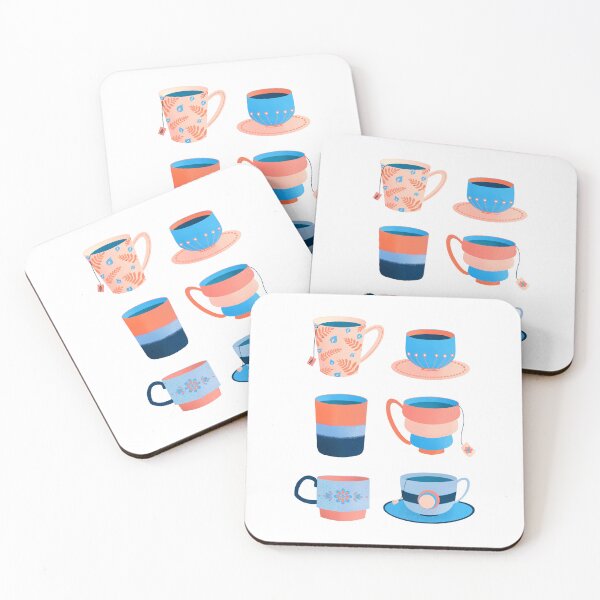 Item preview, Coral and blue tea cups designed and sold by Home Cyn Home.