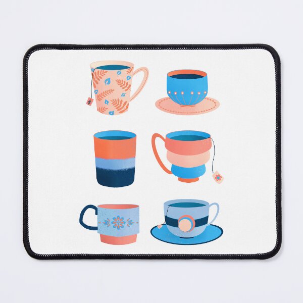 Item preview, Coral and blue tea cups designed and sold by Home Cyn Home.