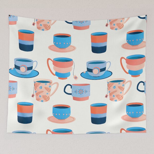Item preview, Coral and blue tea cups designed and sold by Home Cyn Home.