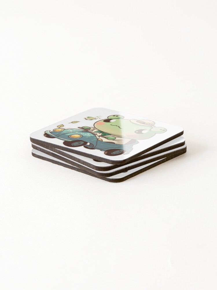 Thumbnail 4 of 5, Coasters (Set of 4), Frog Racing Sticker designed and sold by plompyanimals.