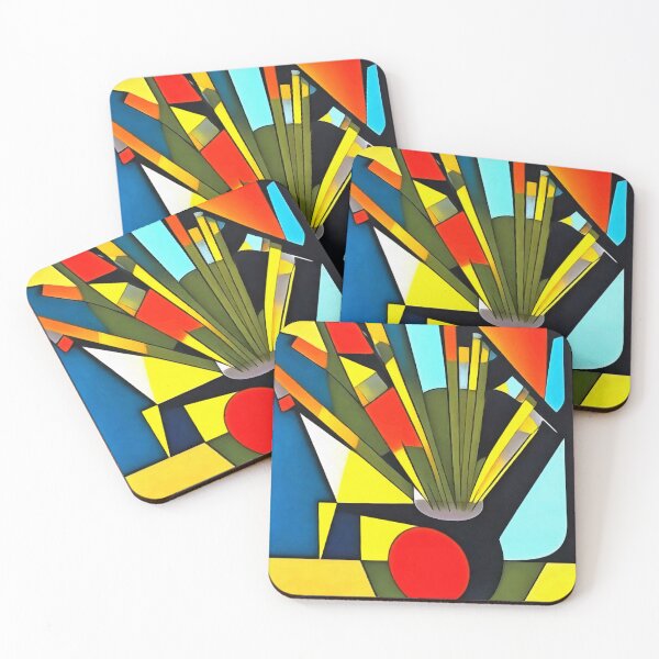 Item preview, Yellow Daffodils In A Red Vase Geometric Abstract Art designed and sold by taiche.