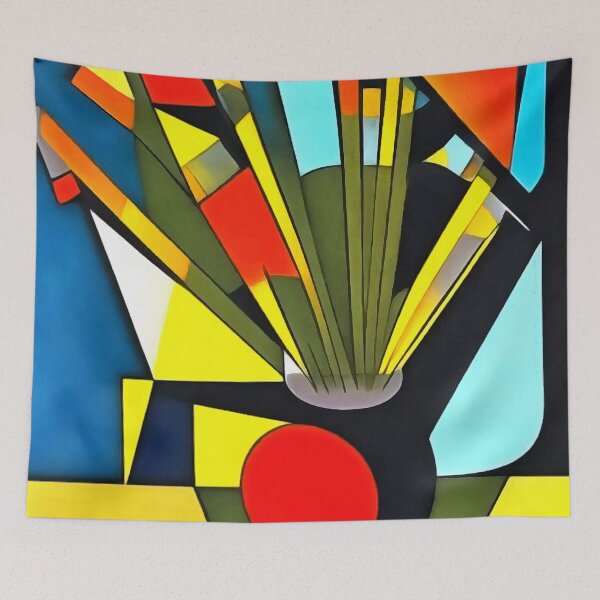 Item preview, Yellow Daffodils In A Red Vase Geometric Abstract Art designed and sold by taiche.