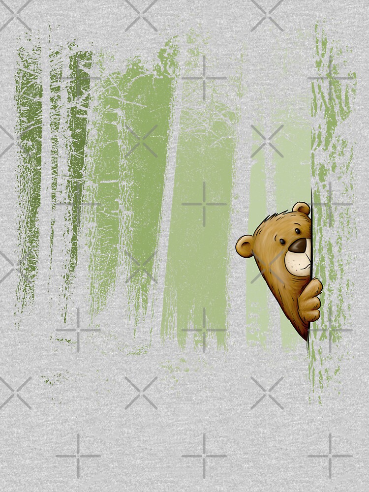 Funny Cute Cartoon Bear Hiding In Twilight Forest Outdoor | Kids T-Shirt