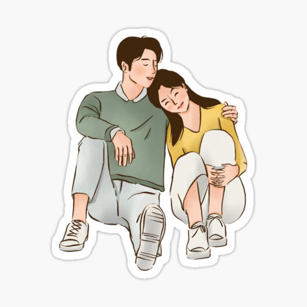 Couple kiss, a little shy love Sticker for Sale by lapsuss