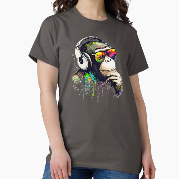 Vista previa del artículo con la obra «Reflexionando sobre el mono de salpicadura de color de Dj Chimp», diseñado y vendido por obstinator.