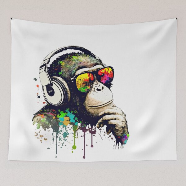 Aperçu de l'œuvre Singe éclaboussures de couleurs Dj Chimp méditant créée et vendue par obstinator.