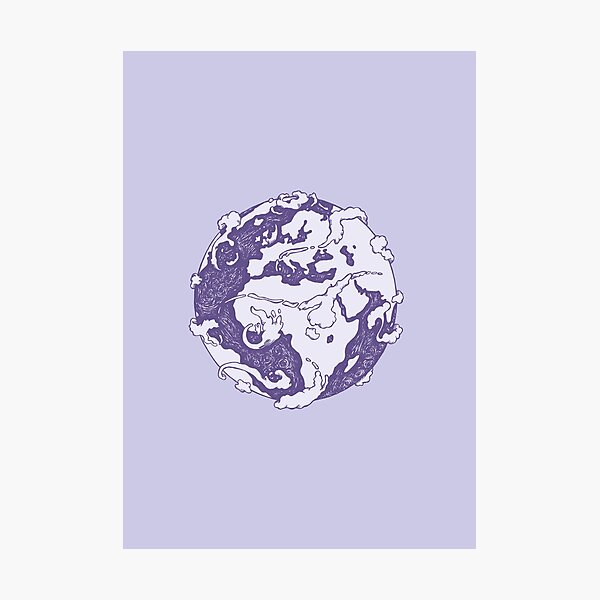 Earth with Clouds - Ink Drawing - Lilac - Violett Photographic Print