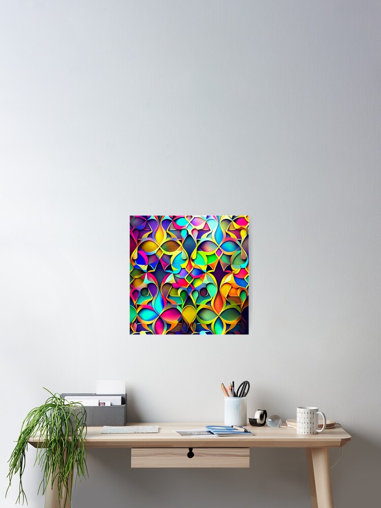 Imagen 2 de 3, Póster con la obra Abstract Brilliant Futuristic Anime Rainbow Moroccan Pattern Digital Painting, diseñada y vendida por CodeAndColors.