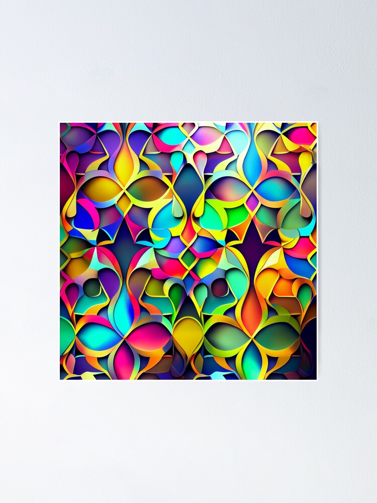 Aperçu 1 sur 3. Poster avec l'œuvre Abstract Brilliant Futuristic Anime Rainbow Moroccan Pattern Digital Painting créée et vendue par CodeAndColors.