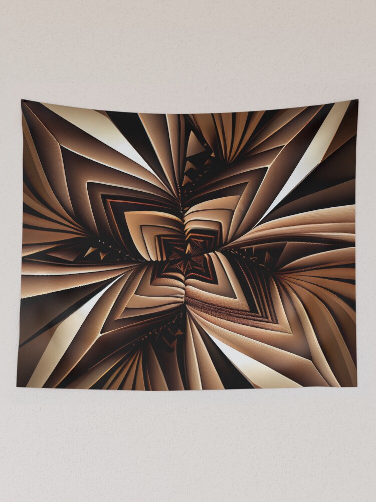 Aperçu 2 sur 3. Tentures avec l'œuvre Dazzling Fine Brown Angular Line Pattern Digital Painting créée et vendue par CodeAndColors.