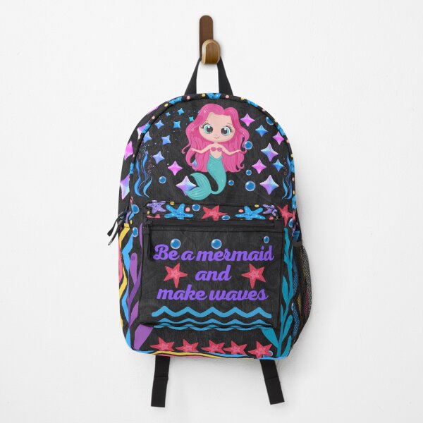 Item preview, Be A Mermaid And Make Waves With Black Background. Backpack designed and sold by EmmaBazz.