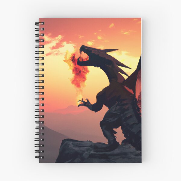 Item preview, Dragon's inferno: A dragon in all its glory, letting out the fire breath surrounded by the beautiful mountain range and the orange hues of the setting sun designed and sold by majnate.