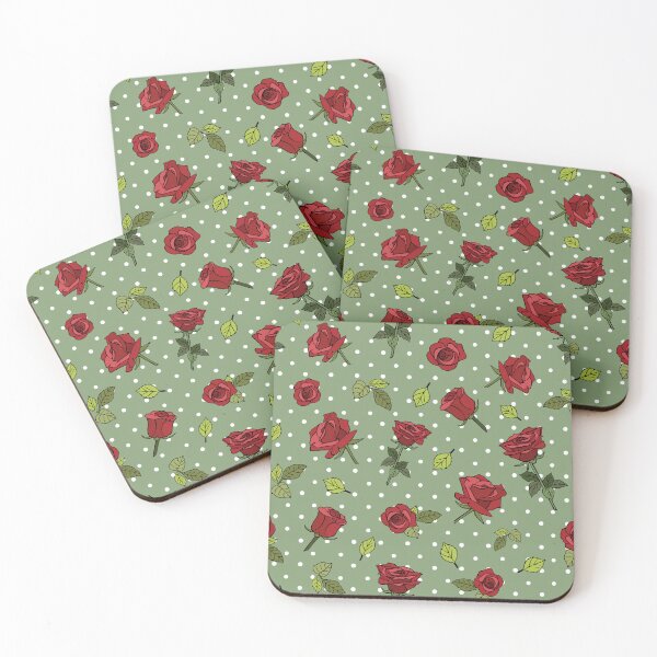 Item preview, Dark Green Polka Dot Pattern with Red Roses designed and sold by CJAura by Claire Jane Johnson.