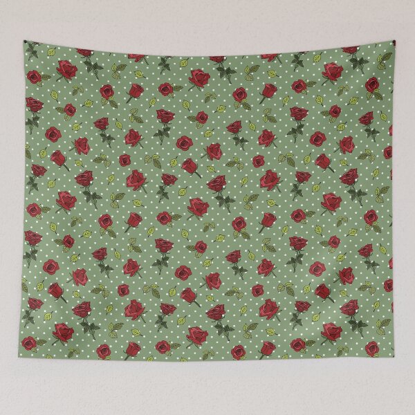 Item preview, Dark Green Polka Dot Pattern with Red Roses designed and sold by CJAura by Claire Jane Johnson.