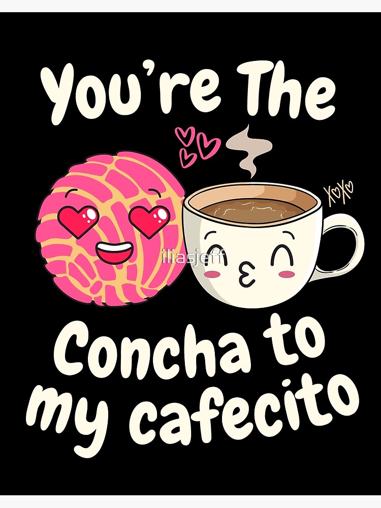 Cafecito y Chisme Pan Dulce Hand Drawn Mexican Concha iced coffee