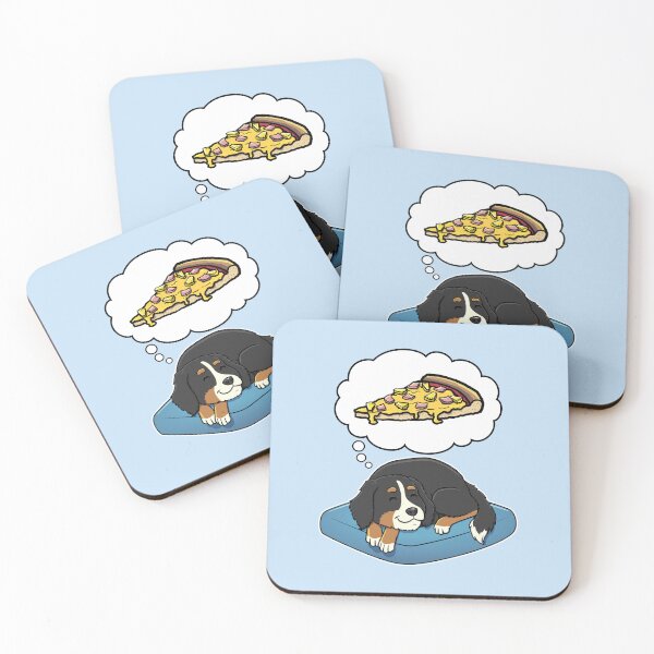Artikelvorschau, Bernese Mountain Dog dreaming about Hawaiian Pizza entworfen und verkauft von DoggieDelights.