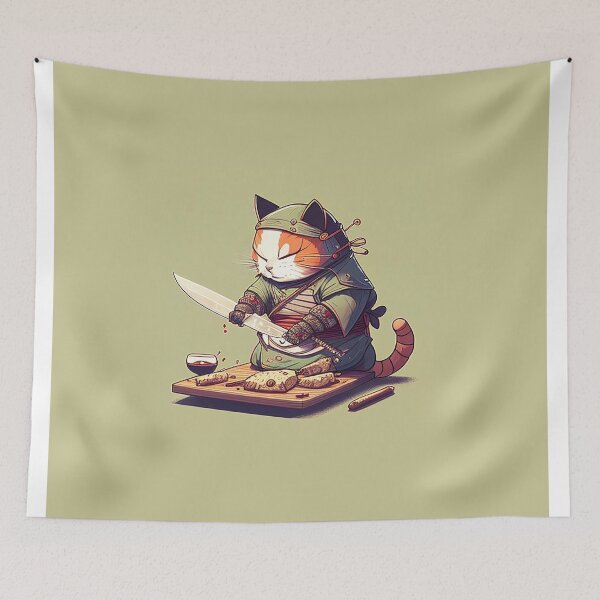Item preview, Samurai cat eating a delicious meal designed and sold by DGTY.