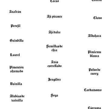 Lienzo for Sale con la obra «Etiquetas de especias de letras góticas para  cocina en español» de PrintsyGal