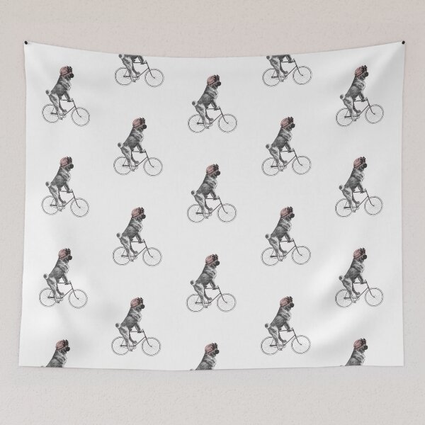 Item preview, funny pug on bicycle (white) designed and sold by Madame Memento.