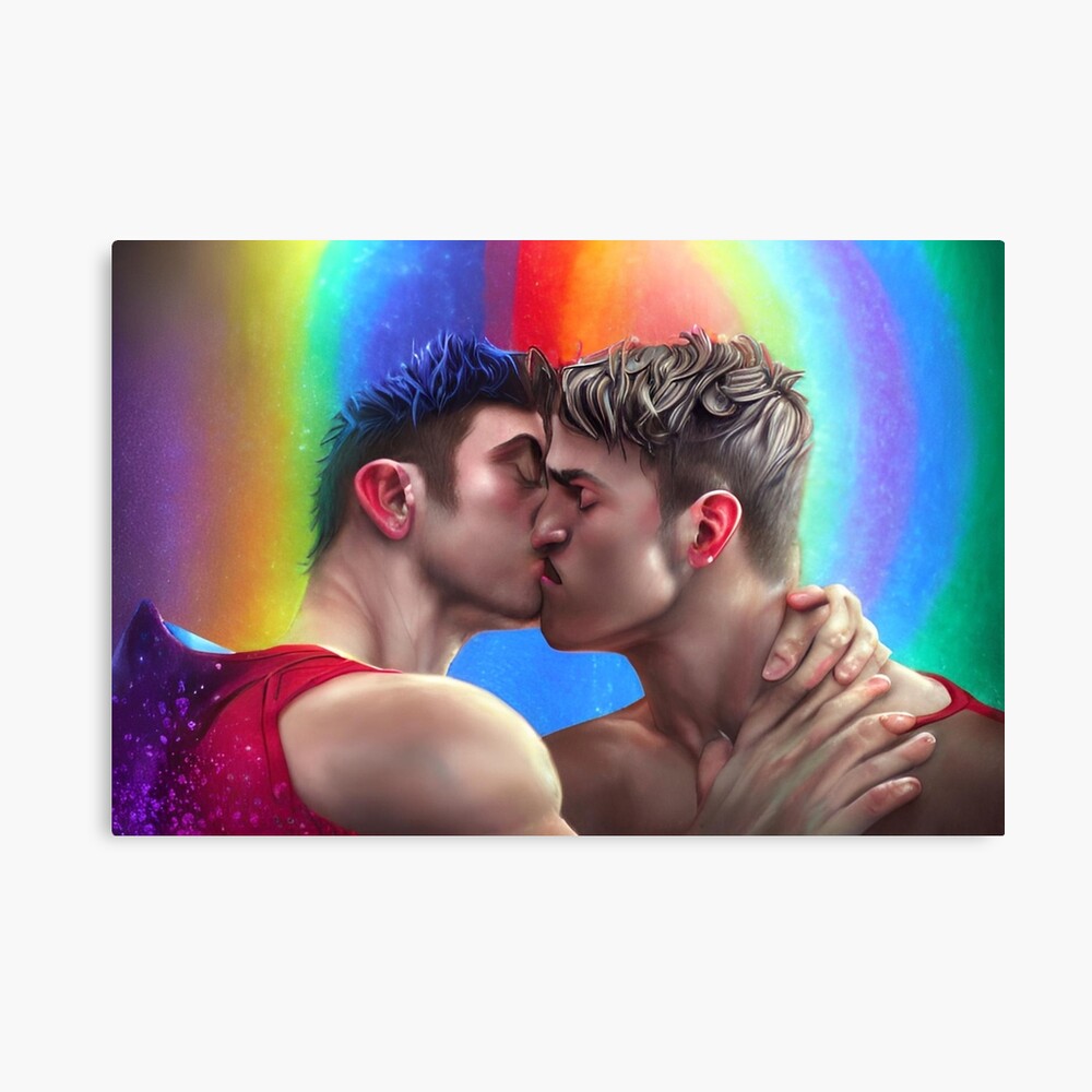 Gay kiss - fantasy scene of two lovers kissing - lgbt