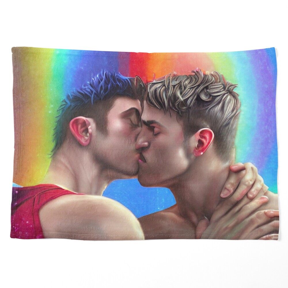 Gay kiss - fantasy scene of two lovers kissing - lgbt