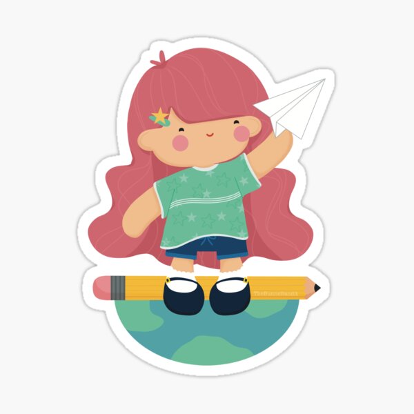 Space Crew Dreamer Pastel Girl Paper Airplane Earth Sticker