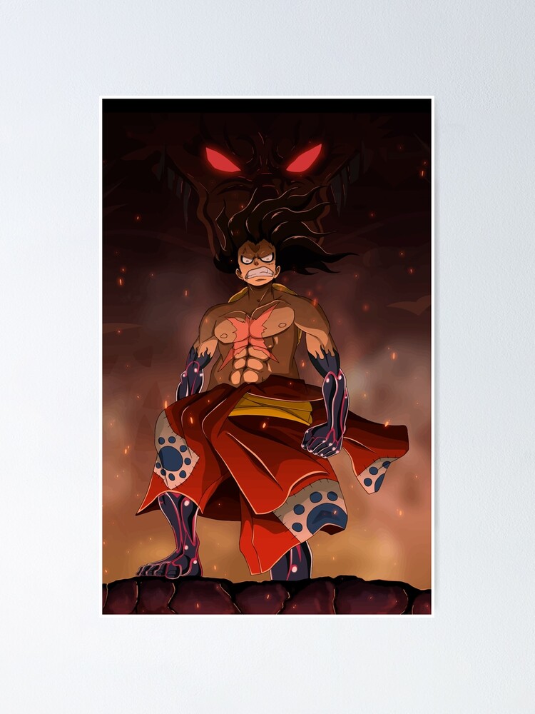 Straw Hat Luffy Gear 4 snake-man Wall Art, Black Anime Art Prints