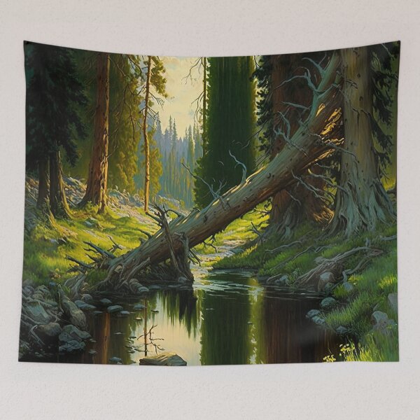 Item preview, Green forest river fallen trees painting designed and sold by RK - Shop.