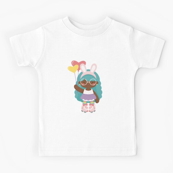 Retro Rainbow Roller Skate Party Balloon Bunny Girl Kids T-Shirt