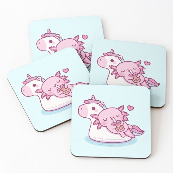 Item preview, Cute Axolotl Chilling On Unicorn Pool Float Drinking Bubble Tea designed and sold by rustydoodle.