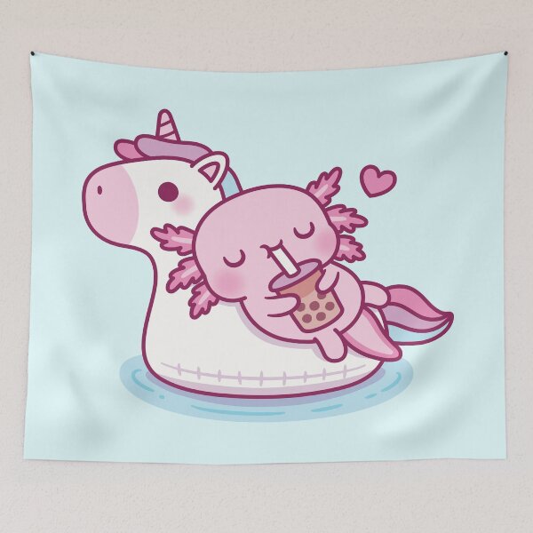 Item preview, Cute Axolotl Chilling On Unicorn Pool Float Drinking Bubble Tea designed and sold by rustydoodle.