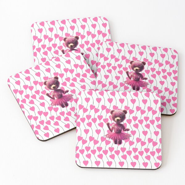 Item preview, Ballet dancer plush teddy bear in pink tutu - with pink heart background designed and sold by EmeraldeaArt.