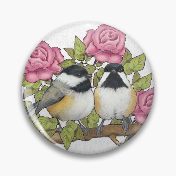 Item preview, Happy Anniversary with Chickadee Couple and Pink Roses, Wonderful Couple designed and sold by JoyfulWhimsy.