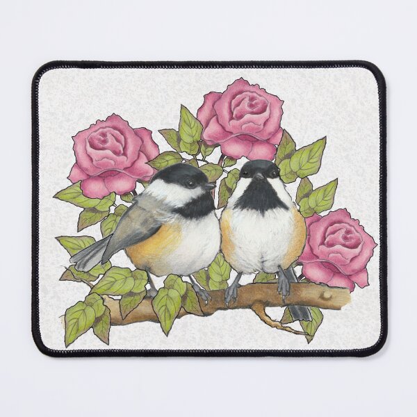 Item preview, Happy Anniversary with Chickadee Couple and Pink Roses, Wonderful Couple designed and sold by JoyfulWhimsy.