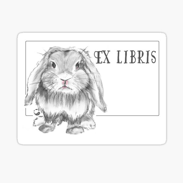 grumpy rabbit (ex-libris) - Charcoal Animals Sticker