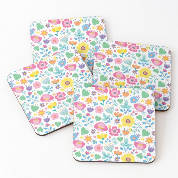 Item preview, Ditsy Spring Flowers in Bright Pastel Pink, Yellow, Blue, Orange, Teal designed and sold by Pink Pineapple Works.