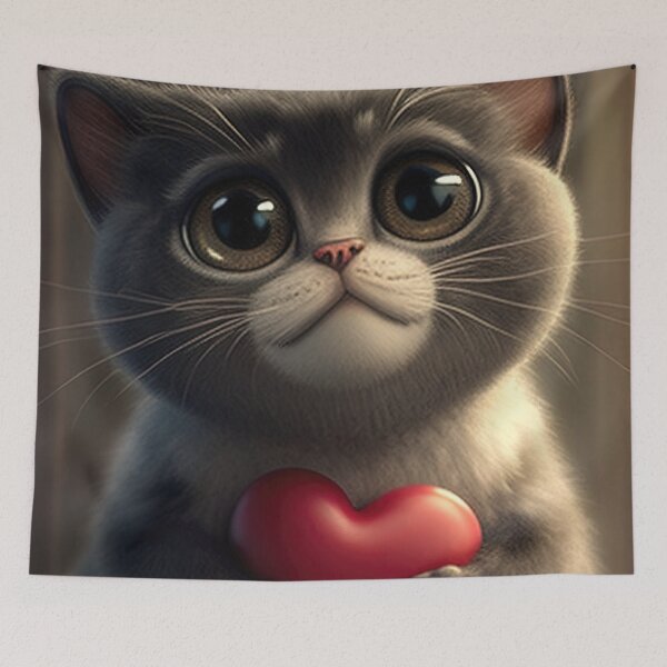 Item preview, Cute cartoon cat holding a Valentine heart designed and sold by RK - Shop.