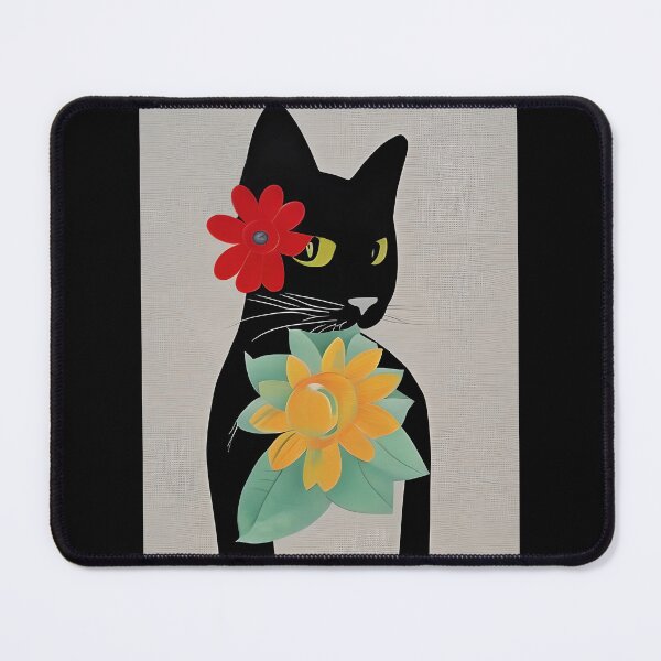 Aperçu de l'œuvre Joli art de chat noir moderne du milieu du siècle avec des fleurs du milieu du siècle créée et vendue par Elvisty.