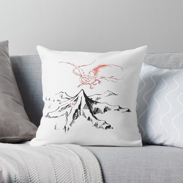 Red Dragon Above A Single Solitary Peak - Fan Art Throw Pillow