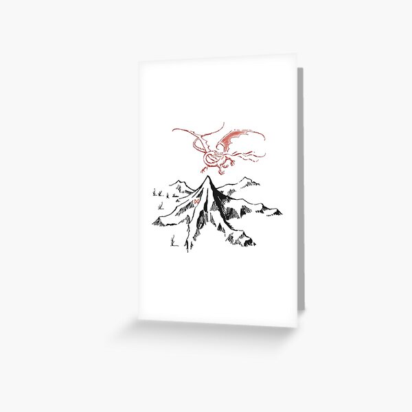 Red Dragon Above A Single Solitary Peak - Fan Art Greeting Card