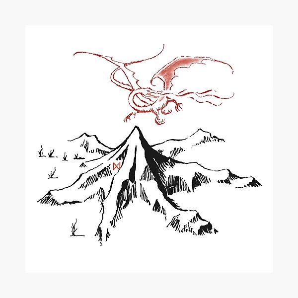Red Dragon Above A Single Solitary Peak - Fan Art Photographic Print
