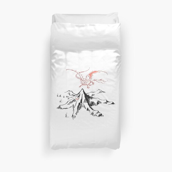 Dragón rojo sobre un solo pico solitario - Fan Art Funda nórdica
