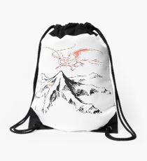 Red Dragon Above A Single Solitary Peak - Fan Art Drawstring Bag