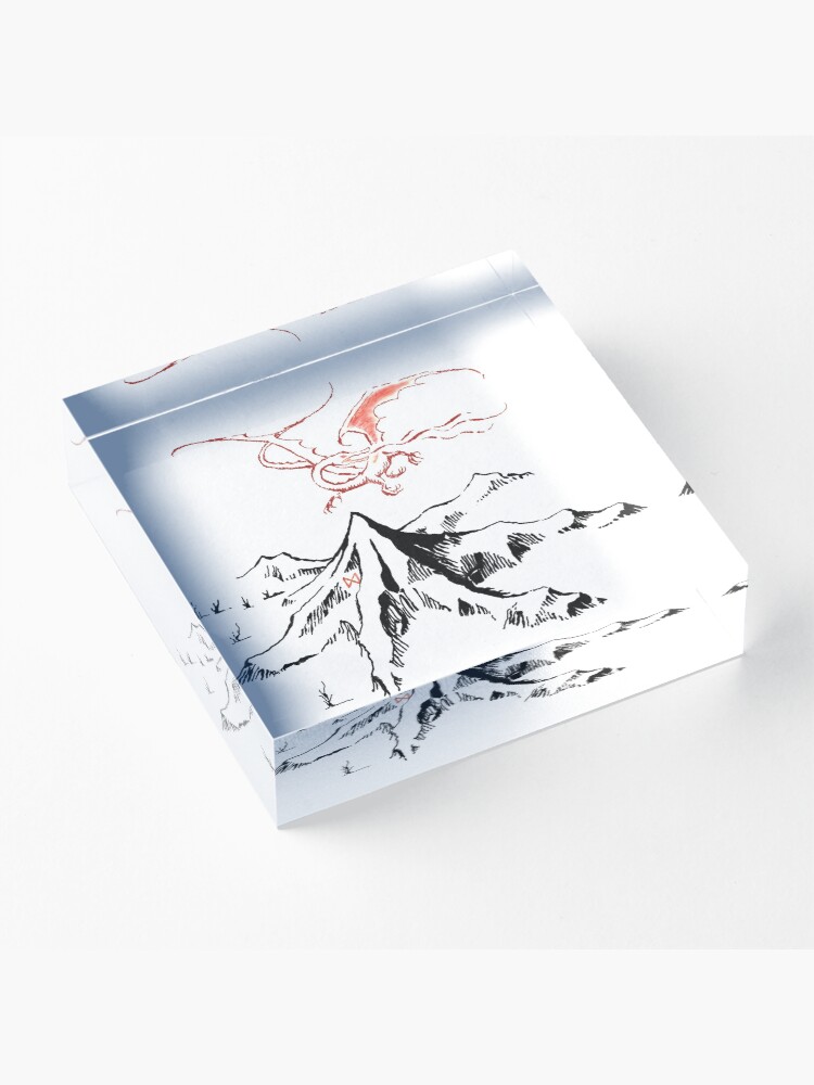 Alternate view of Red Dragon Above A Single Solitary Peak - Fan Art Acrylic Block